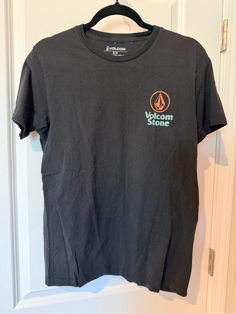 Volcom Black Short Sleeve Tee with Orange & Mint Logo